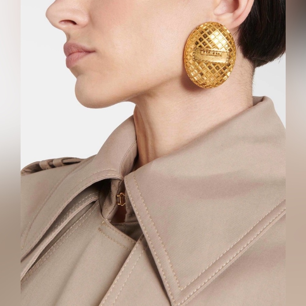 BALMAIN - Signature Grid Brass Earrings NWT